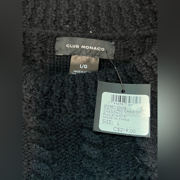 BNWT Club Monaco Structured Cable Crew Wool Sweater Black & White - Picture 8 of 8
